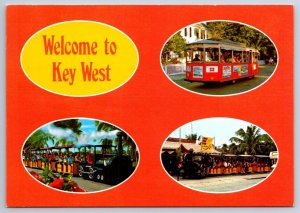 Old Town Trolley And Conch Train, Key West Florida FL, Chrome Multiview Postcard