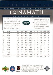 2000 Upper Deck Football Card Joe Namath New York Jets sk5674