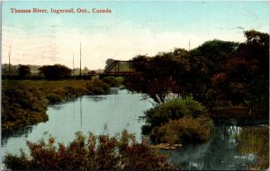 Vintage Postcard Ontario Ingersoll Bridge over Thames River 1912 K73