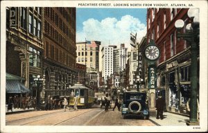Atlanta Georgia GA Peachtree Street Trolley Streetcar Vintage Postcard