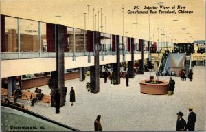 Vtg Chicago IL Interior View Greyhound Bus Terminal Station 1950s Linen Postcard