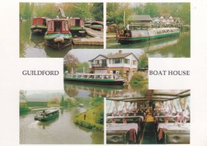 Guildford Surrey Boat House Floating Restaurant Advertising Postcard