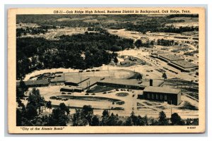 Aerial View High School Business District Oak Ridge TN Linen Postcard V9