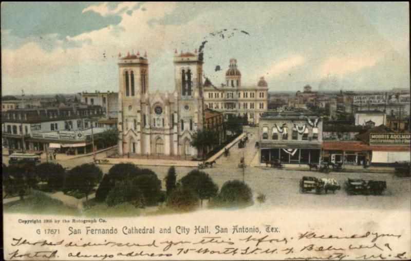 San Antonio TX Cathedral & City Hall c1905 Postcard
