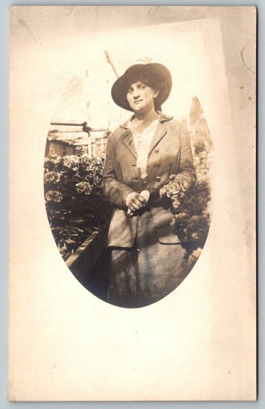 RPPC  Pretty Young Woman With Flowers  c1915   Postcard
