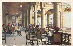 Colonnade People Chairs Antlers Hotel Colorado Springs CO 1911 postcard