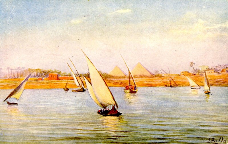 Egypt - Boats on the Nile, Pyramids