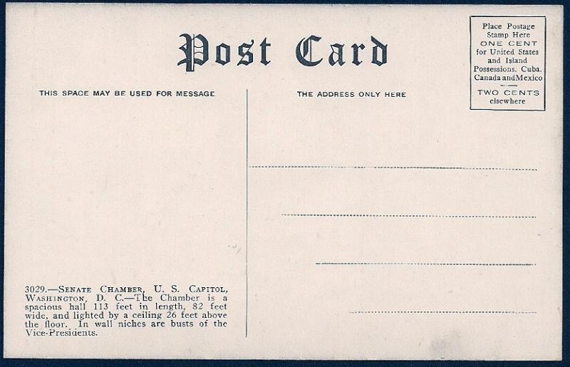 Senate Chamber Interior Washington DC unused c1910