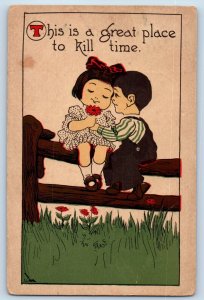 Wall Signed Postcard Little Sweetheart Sat On Fence Arts Crafts Thompson IL