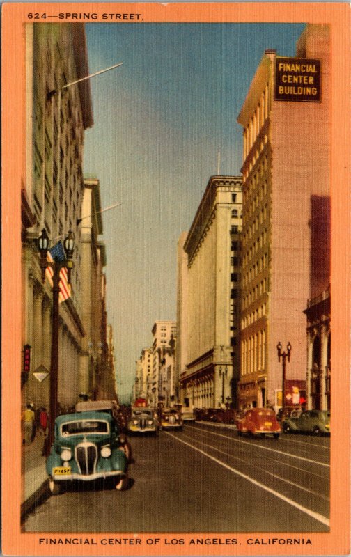 Vtg 1930s Spring Street Financial Center of Los Angeles California CA Postcard