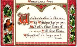 ARTS & CRAFTS Style  CHRISTMAS GREETING  Postcard  Poem, BIRDS, HOLLY  c1910s