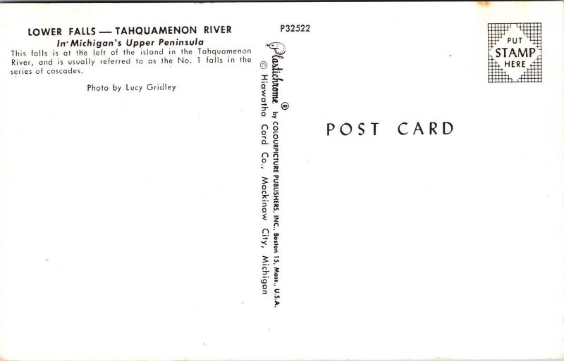 Lower Falls Tahquamenon River Michigan Upper Peninsula Postcard VTG UNP Vintage 