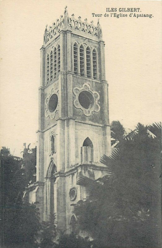 Gilbert Islands Apaiang church tower vintage postcard