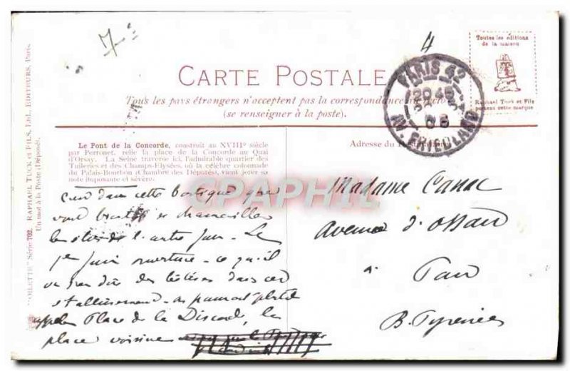 Old Postcard Paris Concorde Bridge Boat Peniche