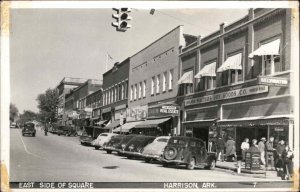 Harrison AR East Side of Square Cars Stores Real Photo Postcard
