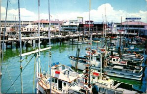 PIERS BOATS FISHERMANS WHARF SAN FRANCISCO CALIFORNIA POSTCARD 