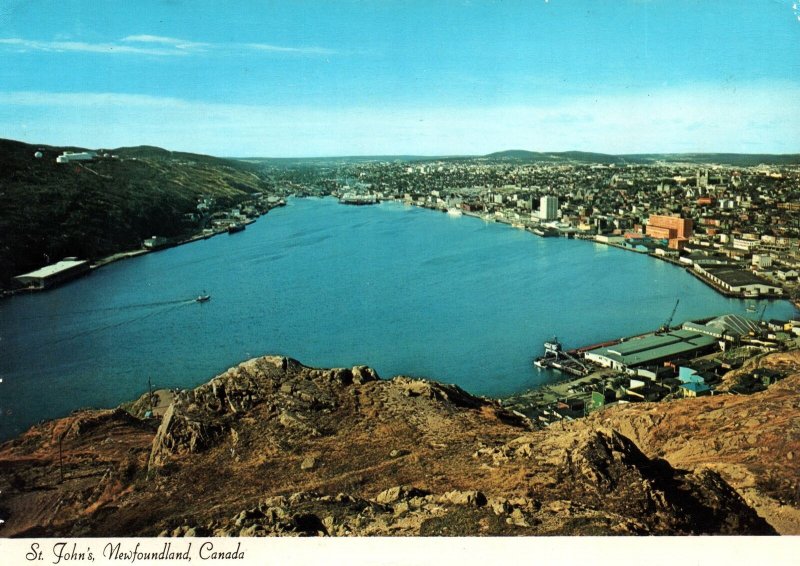 CONTINENTAL SIZE POSTCARD AERIAL VIEW OF THE CITY OF ST. JOHN'S NEWFOUNDLAND