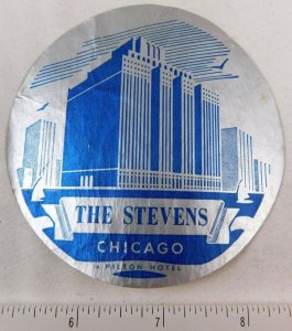 1920's-30's The Stevens Hotel Chicago Art Deco Luggage Label Vintage Original E5