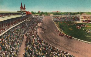 VINTAGE POSTCARD THE KENTUCKY DERBY ON LINEN CARD c. 1940's