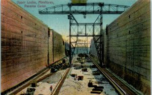 1910s Upper Locks Miraflores Panama Canal Construction Postcard