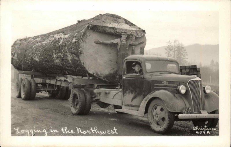 Logging Truck Chevy Northwest US Christian Real Photo Postcard 459A