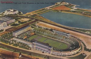 Postcard Stadium  Soldiers Field + Field Museum Lake Front Chicago IL