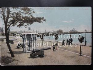c1905 Southampton: Western Esplanade, showing cannons & drinking water fountain?