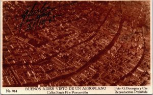 Argentina Buenos Aires Visto de un Aeroplano Calles Santa Fé Vintage RPPC C044