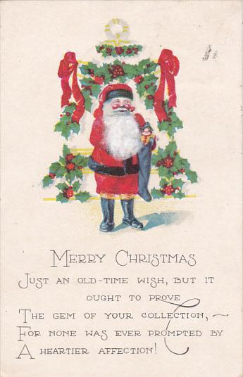 Christmas Santa Claus Red Robe Standing In Front Of Christmas Tree 1925