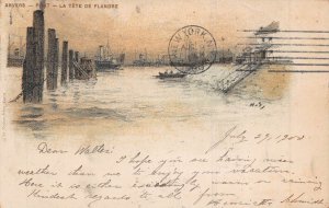 ANTWERPEN ANVERS PORT-LA TETE-DE FLANDRE~1900 ARTIST SIGNEDPOSTCARD