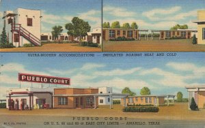 Amarillo TX Pueblo Court Gas Station Motel Multi-View Linen Postcard