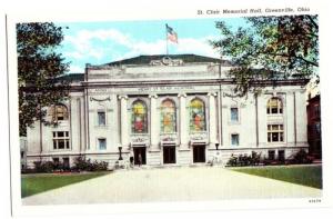 Old GREENVILLE Ohio Postcard ST CLAIR Memorial Hall Darke County
