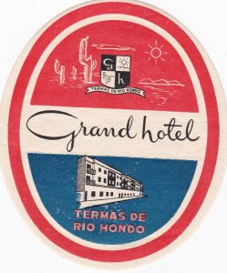 Argentina Termas De Rio Hondo Grand Hotel Vintage Luggage Label sk2490