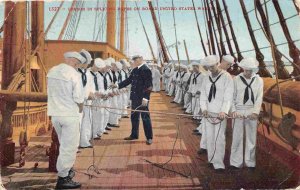 Splicing Ropes Lesson Onboard US Navy Ship 1908 postcard