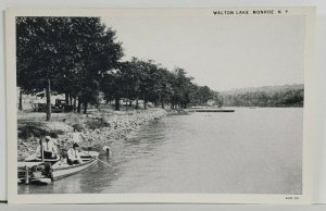 RPPC View at WALTON LAKE NY Men Children Row Boats Old Car Postcard Q17