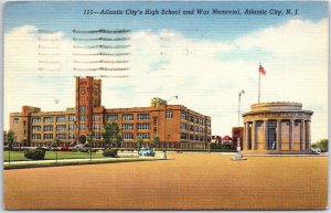 VINTAGE POSTCARD THE HIGH SCHOOL AND WAR MEMORIAL AT ATLANTIC ITY N.J. 1946