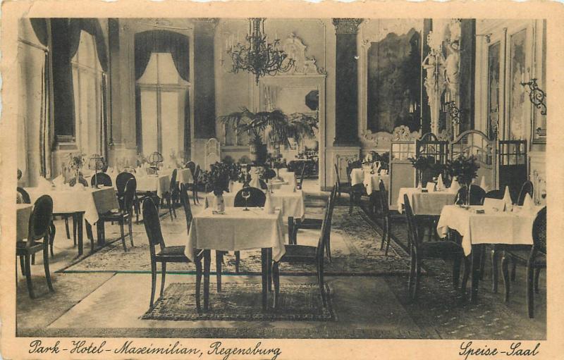 Germany Park Hotel Maximilian Regensburg Speise-Saal restaurant interior 1930s