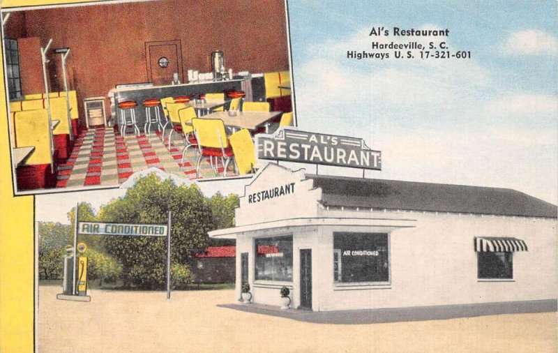 Hardeeville South Carolina Al's Restaurant, Gas Pumps, Multi-View Linen PC U7055