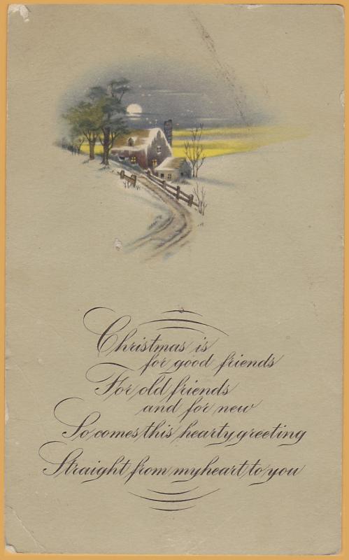 Vintage Christmas Christmas is for good friends... Winter farm scene 1926