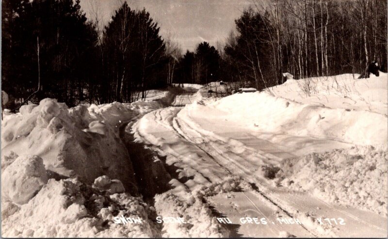 Real Photo Postcard Snow Scene in Au Goes, Michigan