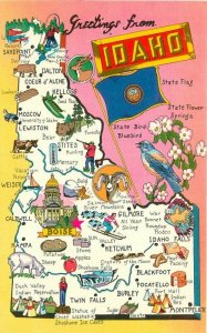 Map Attractions Idaho Tichnor  Postcard linen 20-8595