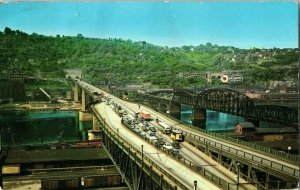 Postcard Liberty Bridge Pittsburgh Pennsylvania Posted 1968 w Old Cars
