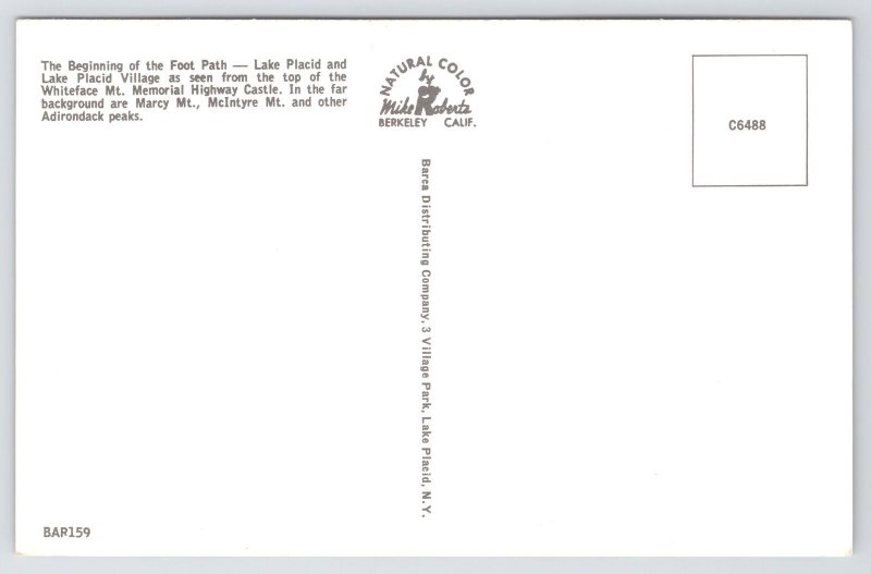 State View~Lake Placid From Whiteface Mountain NY~Foot Path~Vintage Postcard