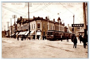 c1940 Five Points Waukesha Line Streetcar Trolley Waukesha Wisconsin WI Postcard