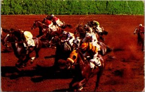 Florida Miami Hialeah Race Course Fast Action On The Back Stretch 1957