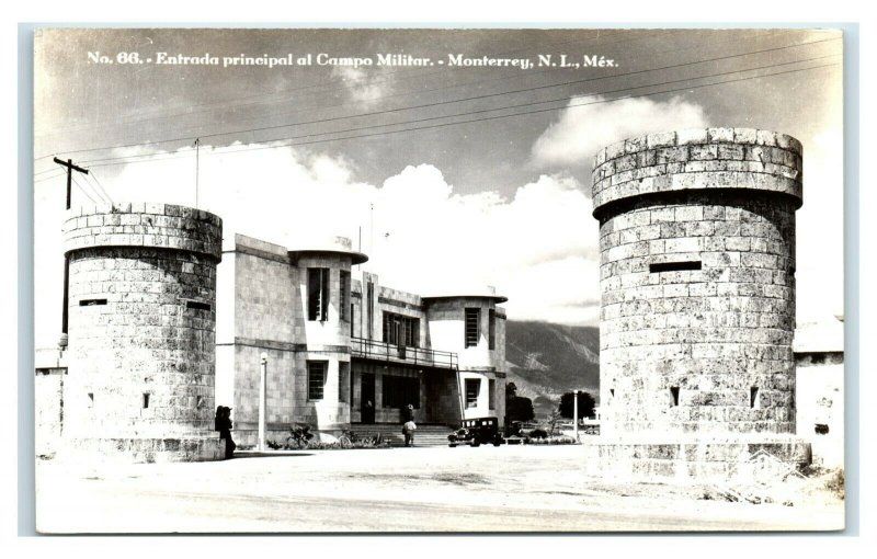 Postcard Entrada Principal al Campo Militar, Monterrey NL Mexico RPPC Y62