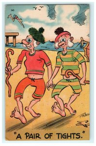 A Pair of Tights Cartoon Swimmer Men Comic Posted Vintage Postcard 