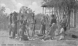 CORN GRINDING IN ONGIVA ONGAVA NAMIBIA ONDJIVA ANGOLA AFRICA POSTCARD PD c. 1910