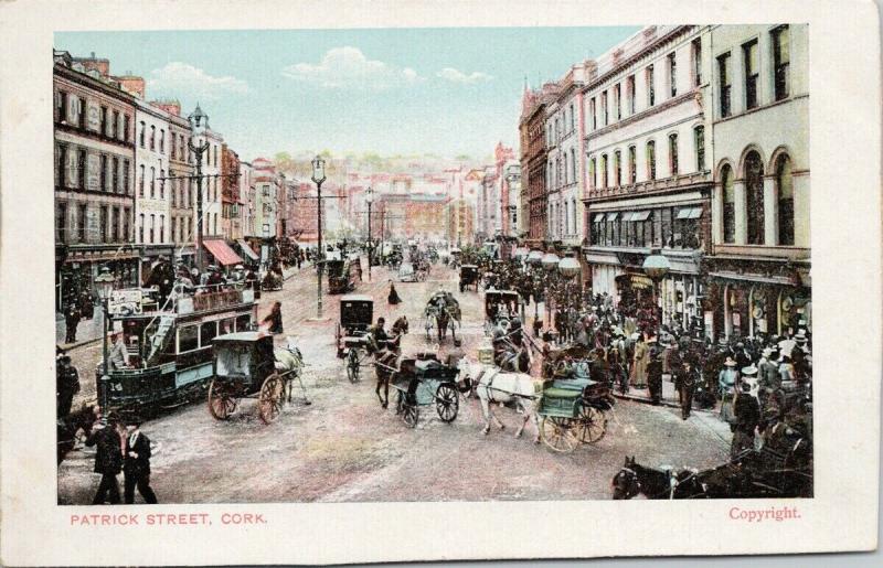 Patrick Street Cork Ireland St. Patrick Horses Wagons UNUSED Postcard D90