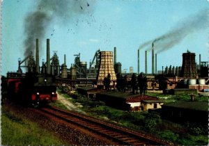 VINTAGE CONTINENTAL SIZE POSTCARD INDUSTRIAL AREA RAIL LINE DORTMUND GERMANY '64